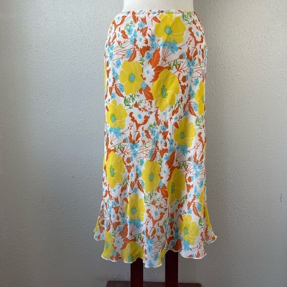 JKLA California Yellow Floral Midi Skirt Size M EUC - Picture 1 of 7